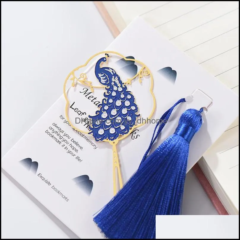 bookmark chinese style peacock hollow brass tassel book mark for retro small gift exquisite metal diy decor