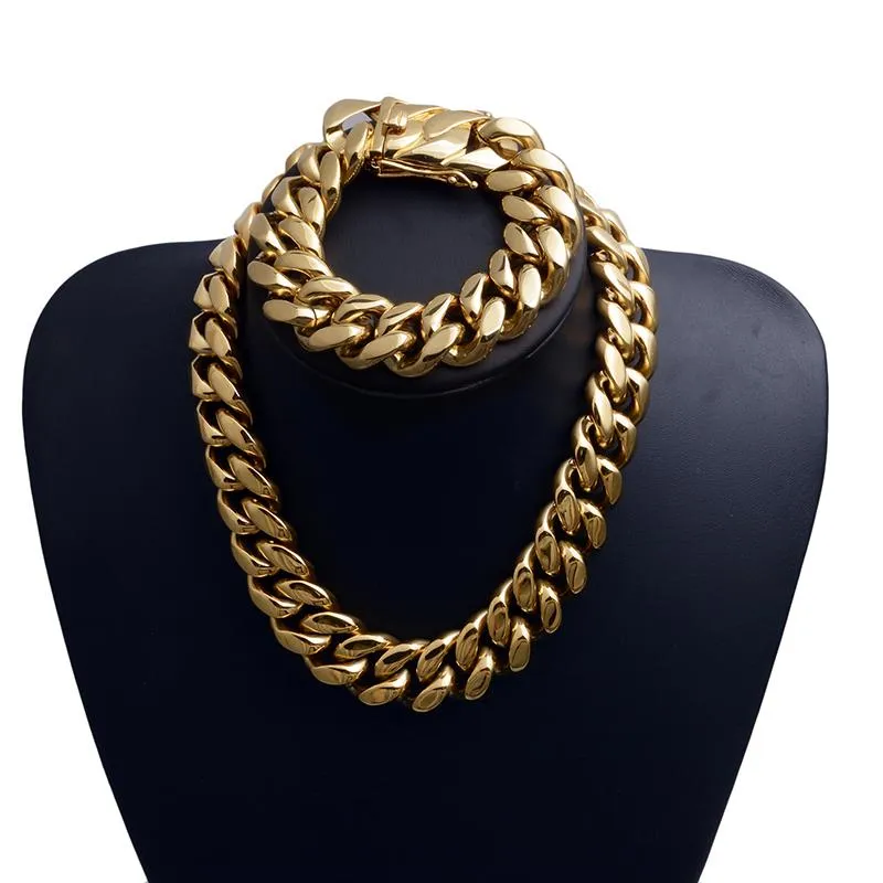 Kettingen 22mm Breed Grote Zware Goud Kleur 316L Rvs Cubaanse Miami Link Kettingen Voor Mannen Hip Hop rock JewelryChains