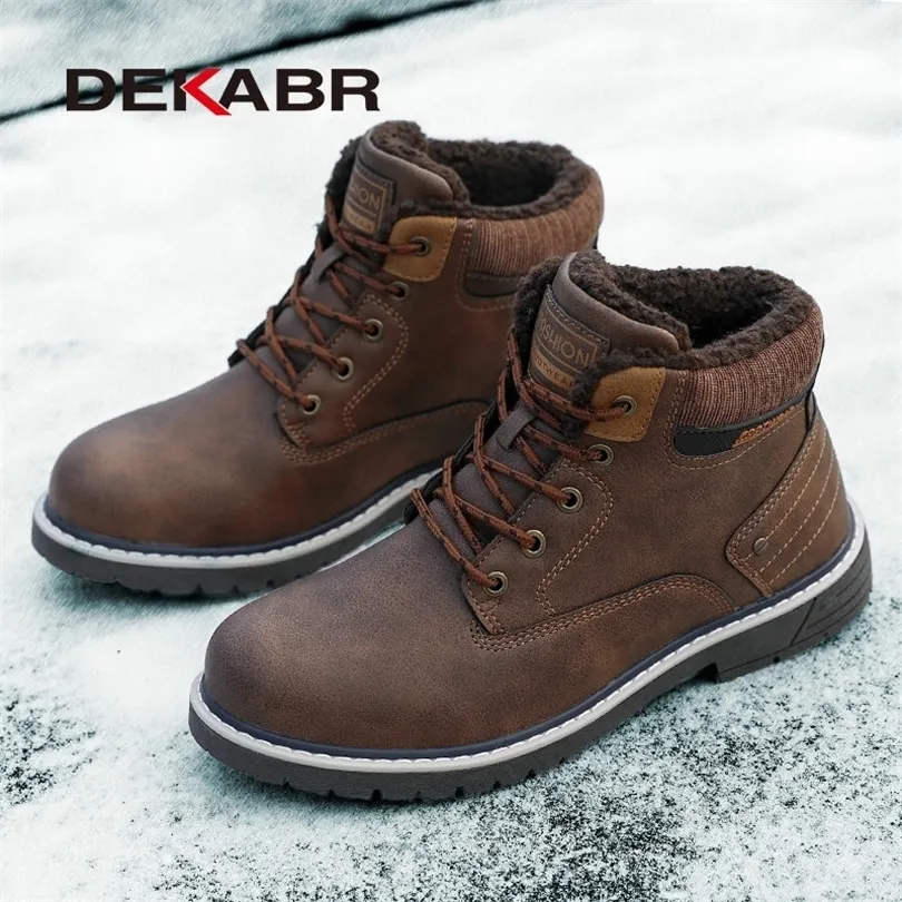 Dekabr Snow Boots 남자 가죽 겨울 브랜드 디자인 편안한 따뜻한 부츠 모피 새로운 레이스 업 패션 신발 남자 신발 비 슬립 맨 부츠 201204