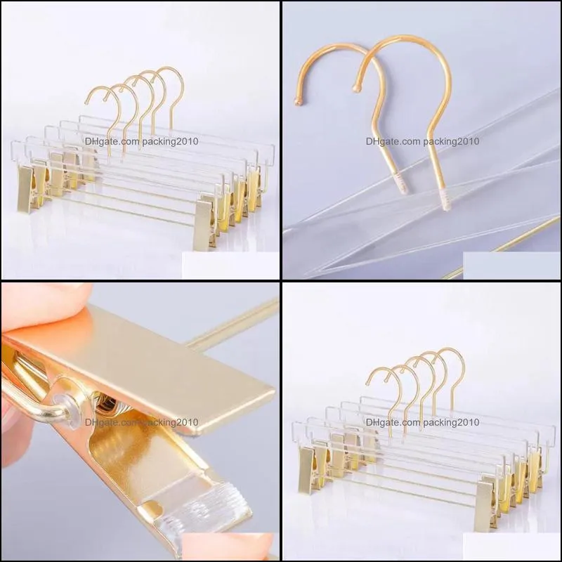 transparent acrylic hanger high-end pants skirts hanger rack with golden clips clear display stand pae13718