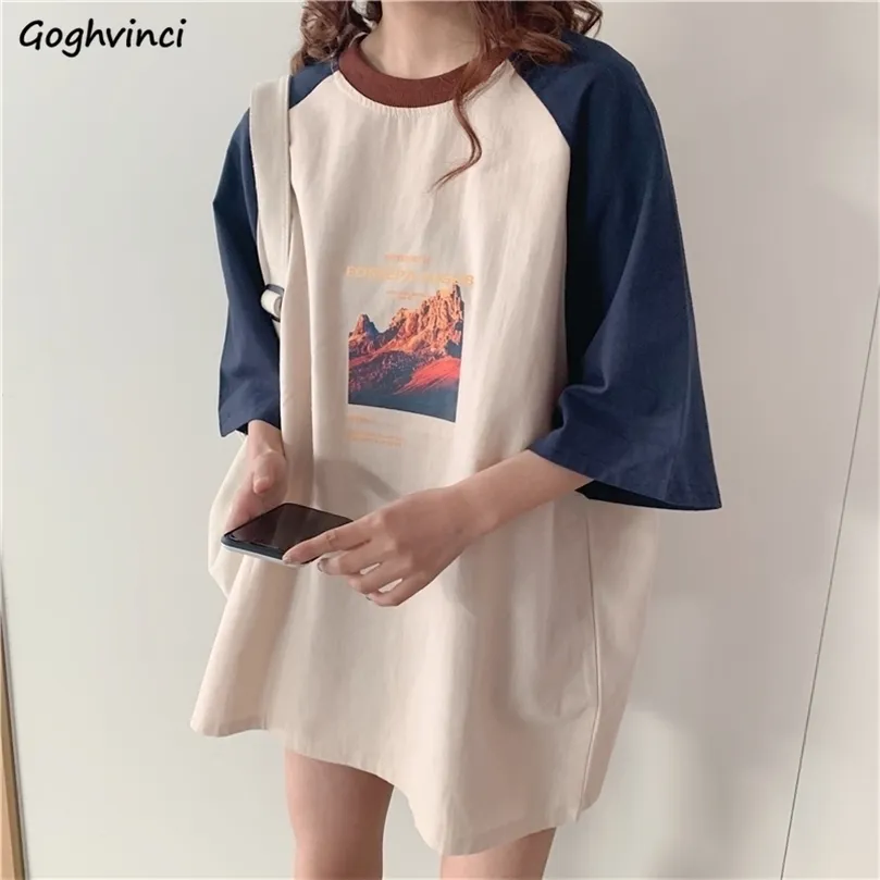 T-shirt lunga patchwork grafica o-collo manica tre quarti stile coreano preppy design elegante donna kawaii ragazze pantaloni a vita bassa 220407