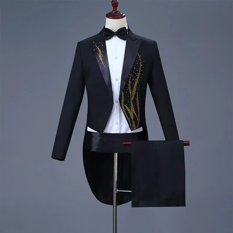 メンズスーツブレイザーズメンフォーマルジャケットラグジュアリー男性ブレザーブラックタキシードコートコスチュームアダルトウェディングショー衣装ステージ服