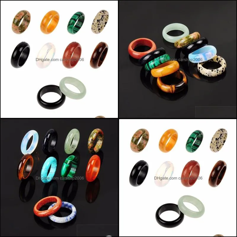 Random mixed 8mm Natural Stone Ring Opal Turquoises Black Onyx Tiger Eye Sodalite Malachite Jewelry Gift Finger Rings For Women Men