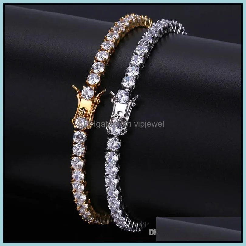 Hip Hop Bracelets Luxury Bling 4mm Zircon Bracelets Trendy Fashion Men Women Rhodium 18K Gold Plated Tennis Bracelets Jewelry