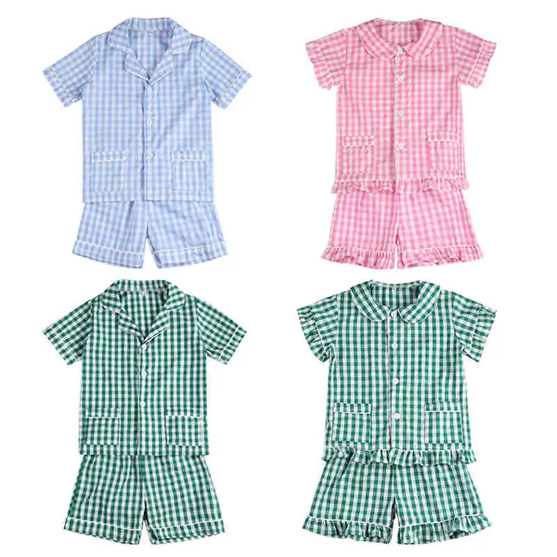 Kids Clothes Family Matching Outfits Girls' Sleepwear Set Woven Plaid Baby Designer Pajama Easter Pyjamas G220428
