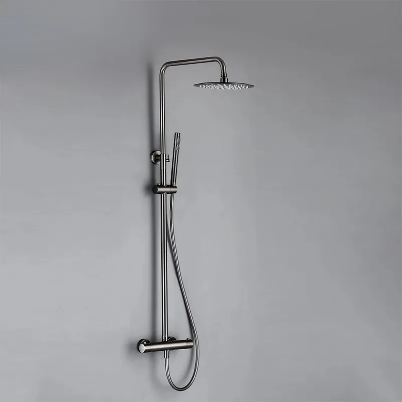 Sistema de válvula termoestática montada na parede Bagnolux escova de torneira de chuva de bronze cinza 8 - 12 "Conjunto de chuveiro de banheiro de cabeça de spray superior