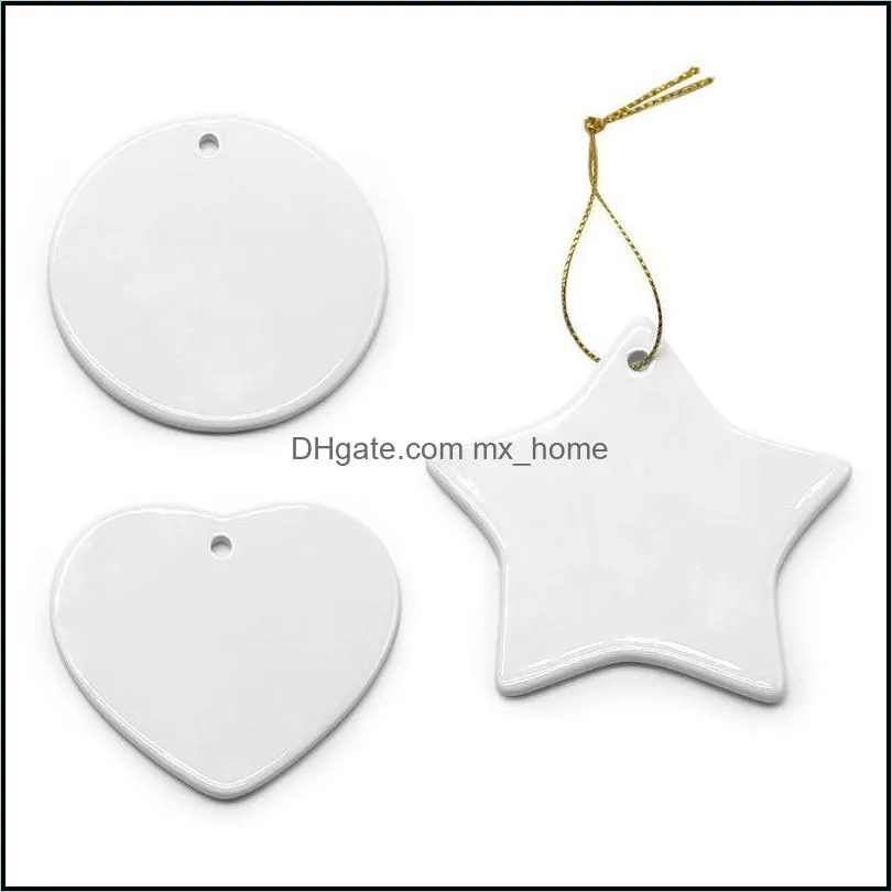 US Stock DIY Sublimation Blank Ceramic Pendant Christmas Decorations Heat Transfer Printing Ceramics Ornament 10 styles CT16