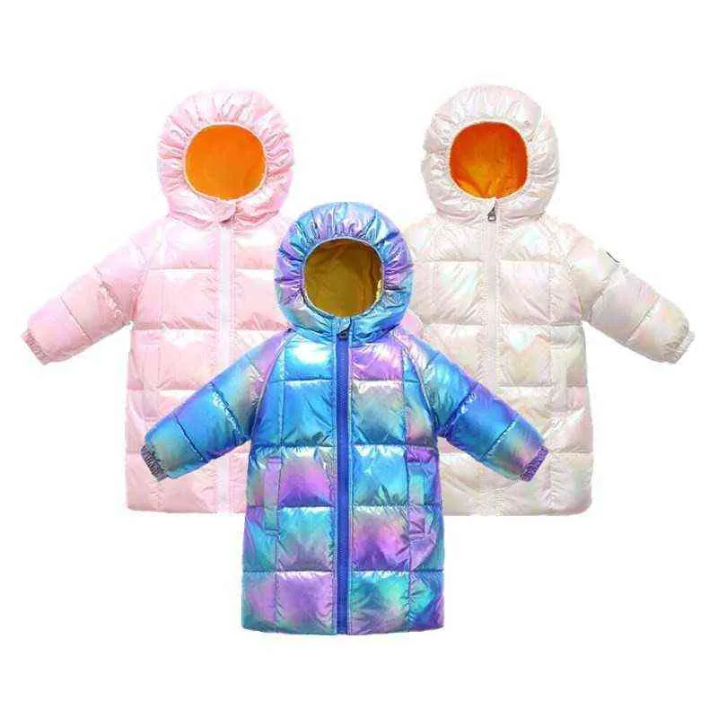 Veste d'hiver Parka pour enfants fille costume neige style long avec capuche couleur brillante mode garçon veste canard vers le bas Snowsuit enfants veste J220718