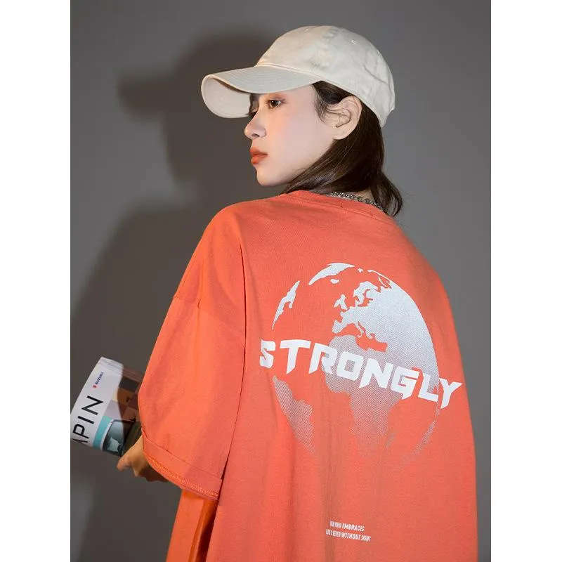 Women's T-Shirt Plus Size 3XL XXL Orange Color Women Tees Short Sleeves Letter Print Loose Hip Hop Lady Tops Men ClothesWomen's