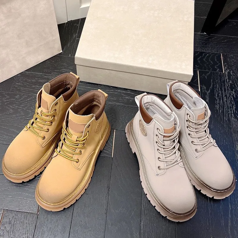 デザイナーの女性レースアップアンクルブーツKhaki Grey High Top Fashion Womanフラットブーツサイズ35-40