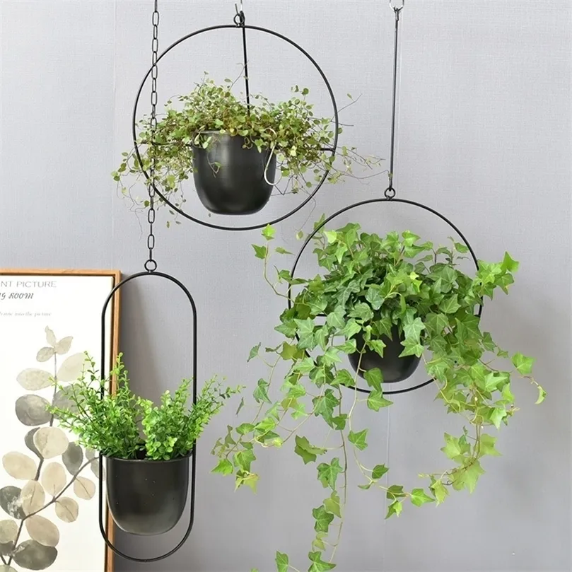 Metal Hanging Flower Pot Nordic Chain Hanging Planter Basket Flower Vase For Home Garden Balcony Decoration 220719