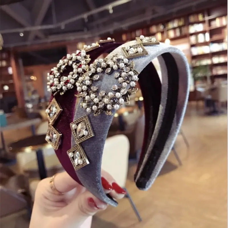 إكسسوارات الشعر الموضة للنساء Retro مزاج Diamond Super Flashing Fire Board Wide Hairband Beadband Addleber