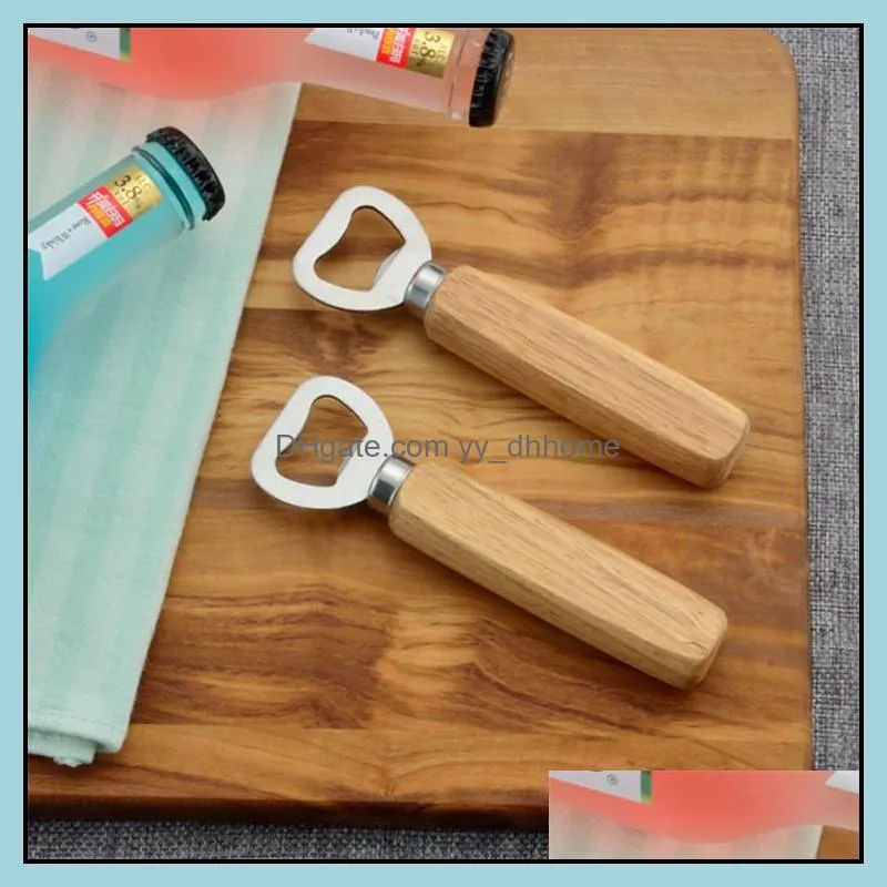 wood bottle opener beer metal stainless steel opener with wood handle wholesale kicthen dinning bar tool