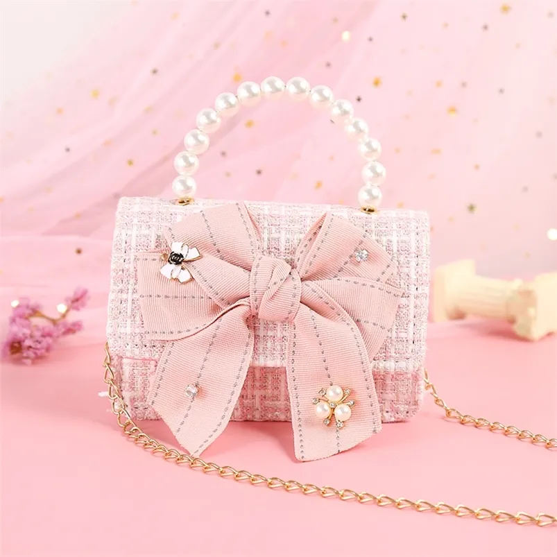 Korean Kids s and Handbags Mini Crossbody Cute Girls Pearl Hand Bags Tote Little Girl Small Coin Pouch Party Gift 220701