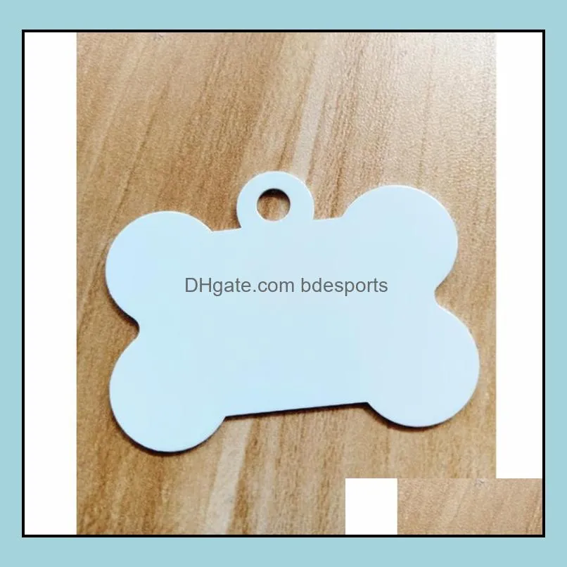 DHL300pcs Sublimation DIY Blank White Metal Bone Pet Dog tag ID Card