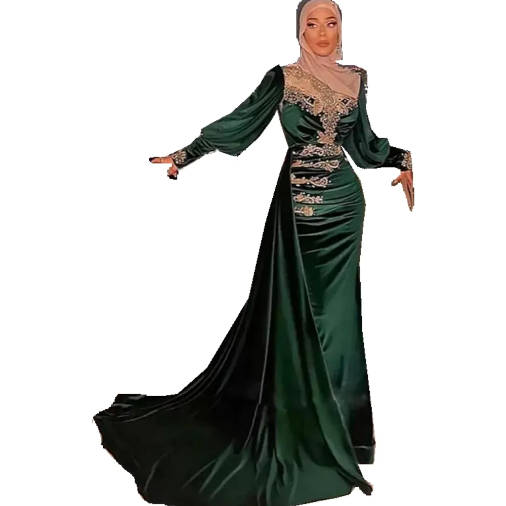 dark green dress with hijab Elegant Emerald Satin Long Sleeve... From Chicweddings, $145.65 what color hijab goes with green dress