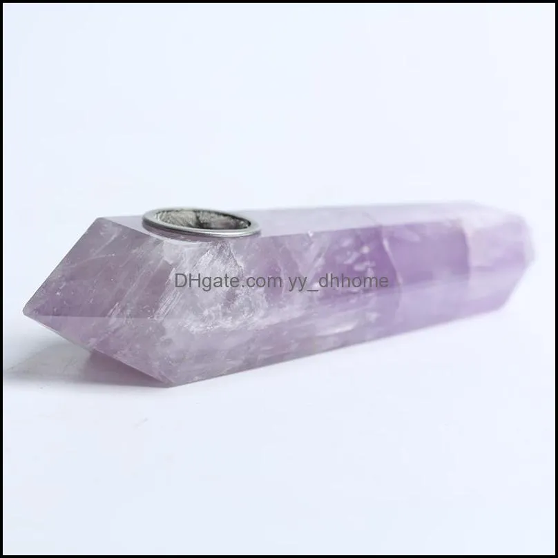 Natural Crystal Amethyst Tobacco Energy stone Smoking Pipes women modern Gemstone Pipe Tower Quartz Points with Gift Box