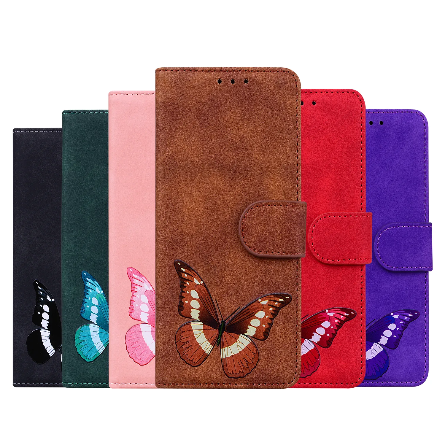 Étuis portefeuille pour Samsung Galaxy S22 S21 S20 Note20 Ultra Note10 Plus – Impression papillon coloré en cuir PU avec double emplacements pour cartes et béquille