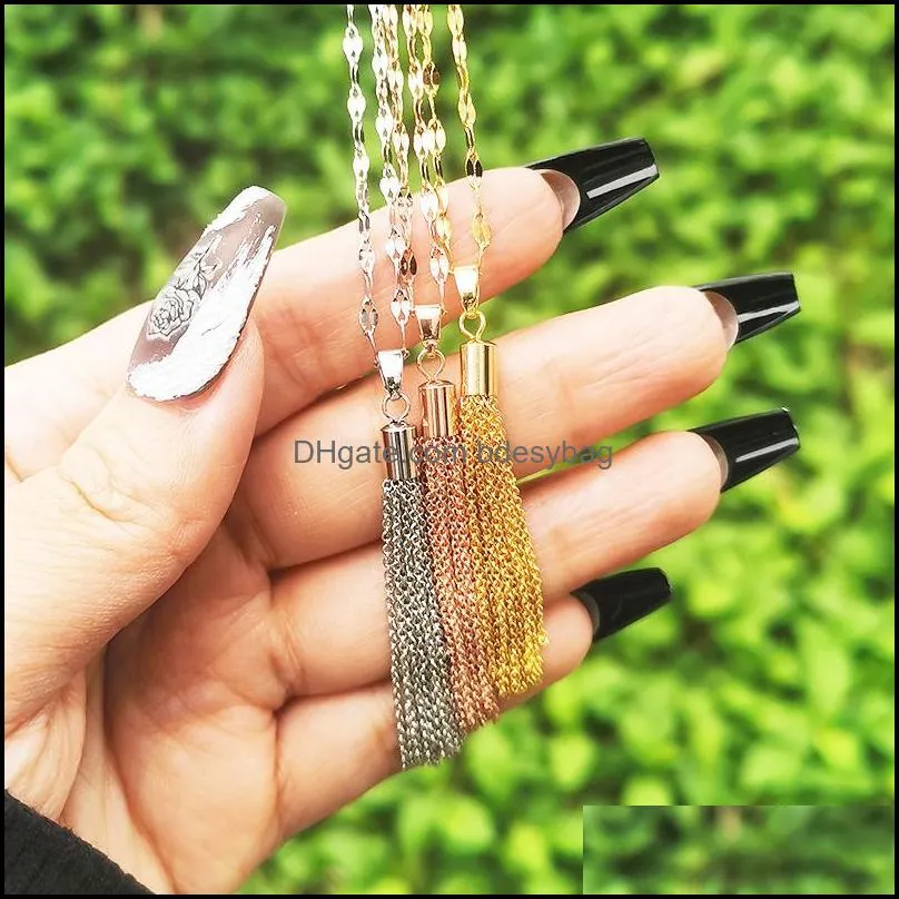 pendant necklaces fashion rose gold silver color tassel stainless steel necklace for women jewelry 2022 choker accessories 851