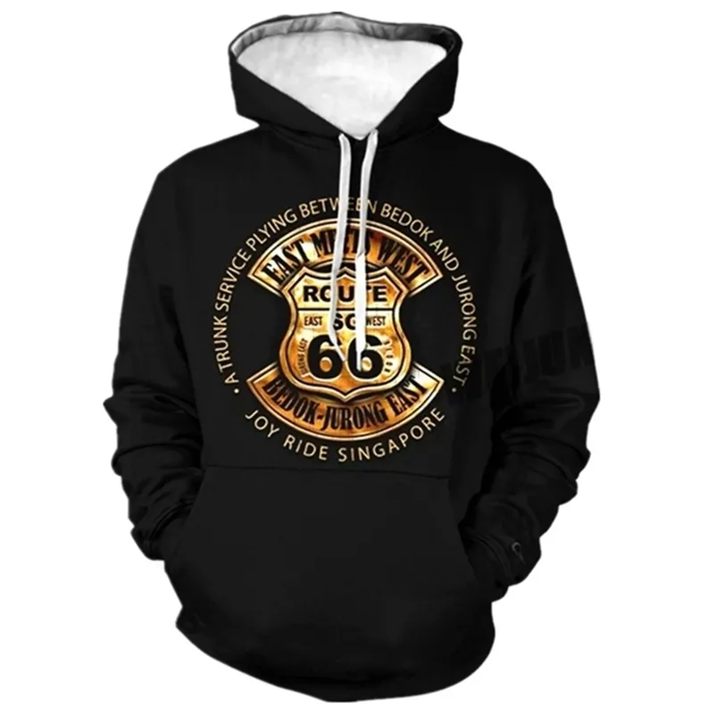 Road Rote 66 3d Print Hooded Clothes American Fashion Men's Sweatshirt 66 Letters Hooded Men's Street Clothes 220725