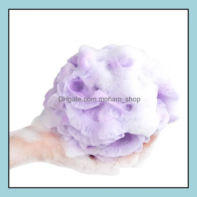 100pcs/lot fashion lace mesh pouf sponge bathing spa handle body shower scrubber ball colorful bath brushes sponges sn4013