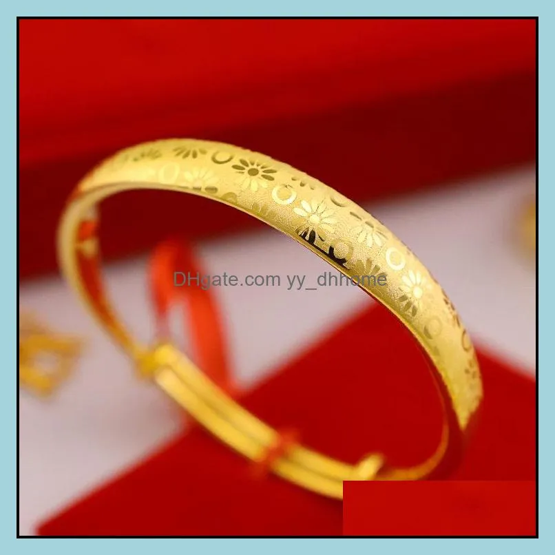 10mm 24KT Gold Bracelet Bangles Fashion Women Girl Birthday Wedding Gift Simple Push-pull