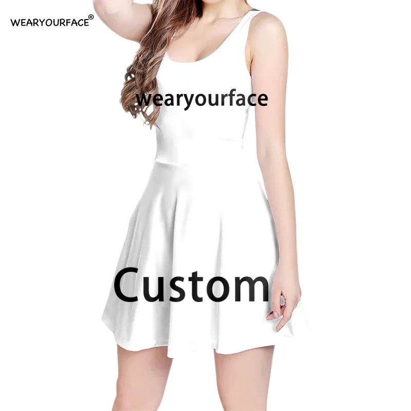 DIY 커스텀 여름 스케이터 드레스 캐주얼 3D 인쇄 된 인쇄물 맞춤형 민소매 브랜드 의류 여자 220706