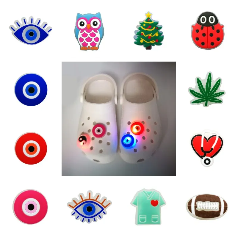 MOQ 50 PZ Stili disponibili LED Light up Sparkle croc JIBZ charms Lampeggiante fibbie per scarpe decorazioni Luminose accessori per scarpe charms fit bambini sandali per feste