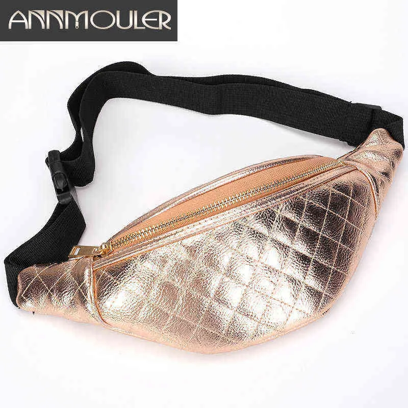 Annmouler Fashion Women Pu Leather Hip Bag Bag Falt Faux Fanny Pack Saco de Bum de grande capacidade para Meninas Pacotes de cintura 220531