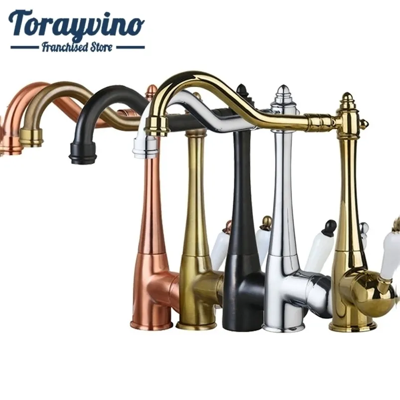 Kitchen Sink Faucet Mixer Taps Antique Copper Chrome ORB Gold Finish Swivel Brass Deck Mounted Tap cold mixer T200710