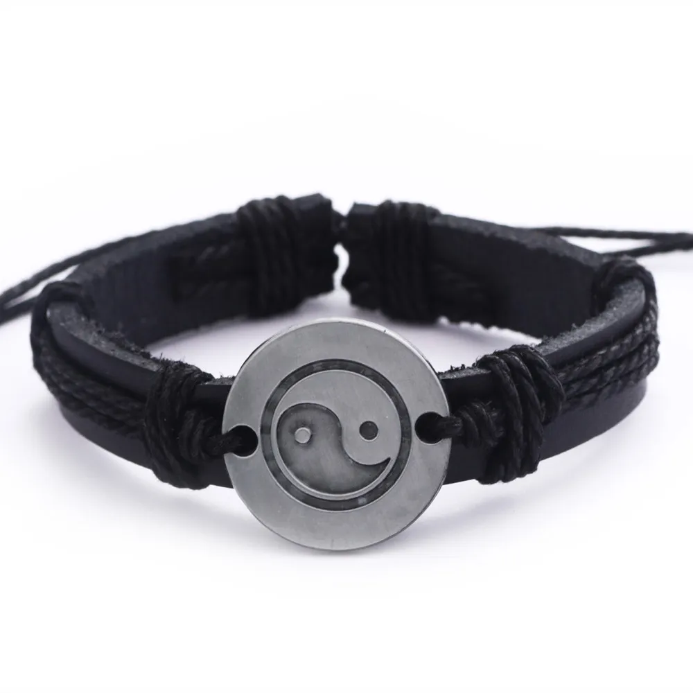 Hot Men Yin e yang Wrap Leather Infinity unisex Charm Bracelet Retro Jewelry Gift donna uomo