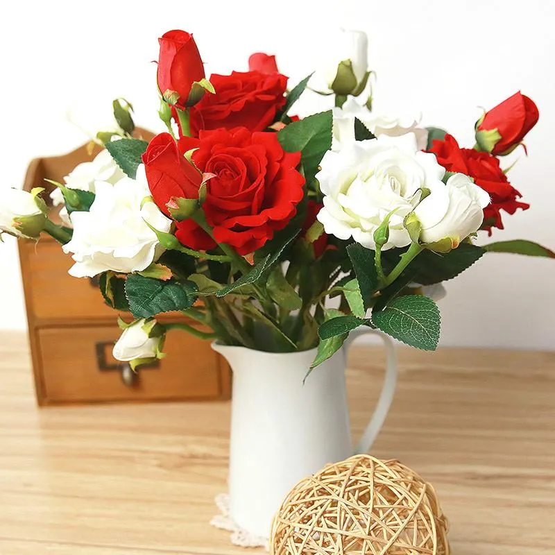 Dekoratif Çiçek Çelenkleri 7 PCS Mini Gül Yapay İpek Çiçek Ev Dekorasyon Bitkileri İçin Düğün Uzun 37CMDECORATIF