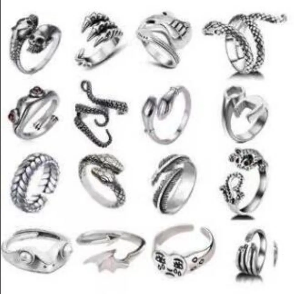 Großhandel Mti-Design Mix Lot Tier Silber Punk Ring Herren Rocker Coole Legierung Ringe Schlange Löwe Leopard Drache Elefant Eule Gecko Adler Mann Geschenk