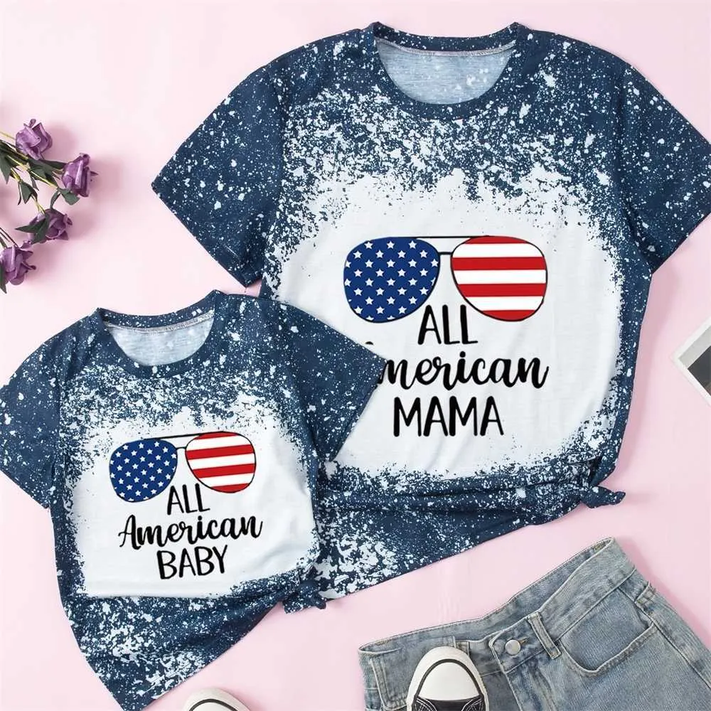 All American Baby MAMA Letter T shirt Tie Dye Mum Kids Son Daughter Summer Tshirts 2022 Mother's Day Toddler Gift Parent-child US Independence Day Clothing T42LXQV