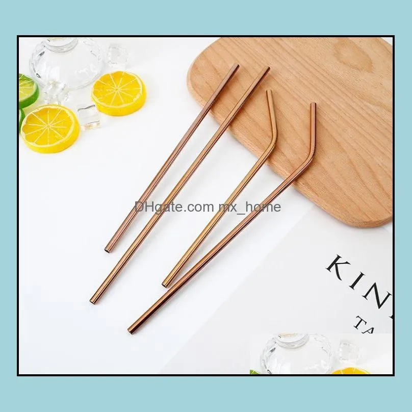 rose/ gold straight/ bent 215/267mm drinking 304 straw stainless steel bar straws reusable high quality sn2370