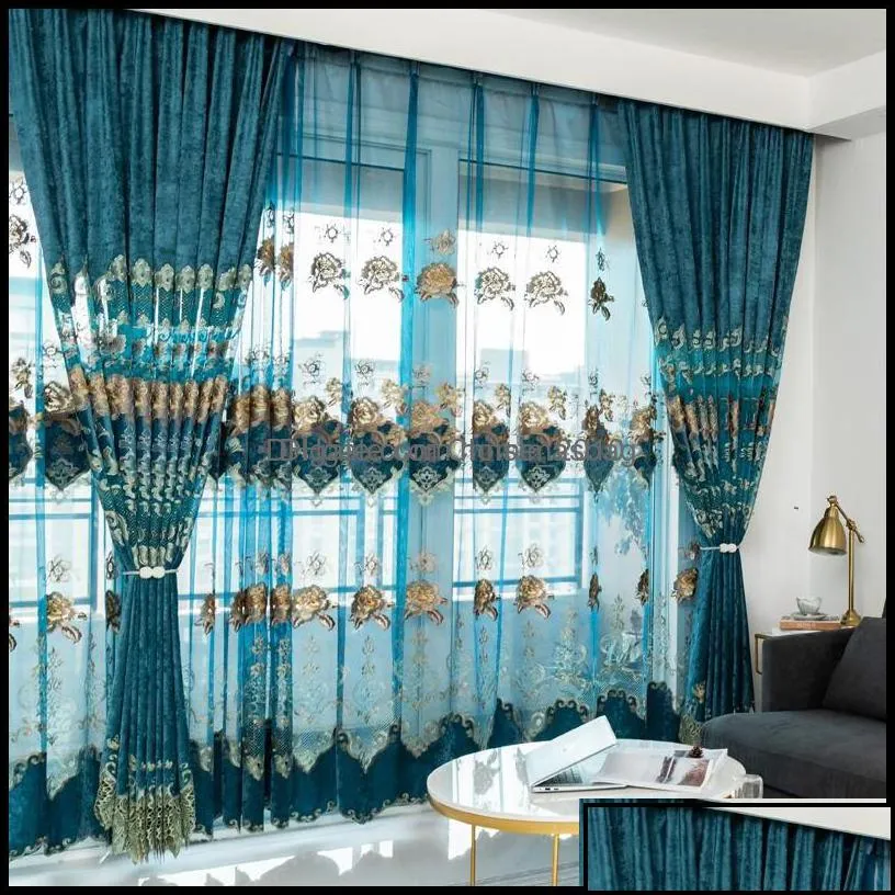 Treatments Textiles Home & Gardeneuropean Veet Embroidery Chenille Bedroom Curtains For Living Room Modern Tle Window Curtain Valance