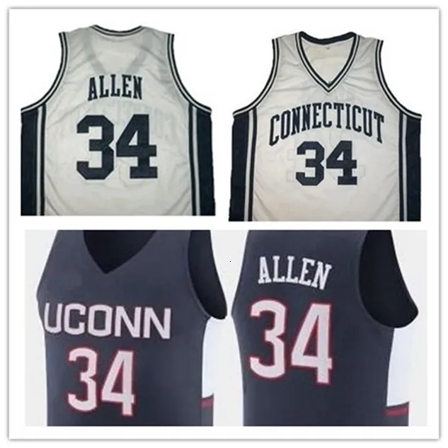 Jersey de basquete NC01 UConn Huskies Ray #34 Allen Connecticut REMOLHAÇÃO Jersey Bordado personalizado Tamanho costurado S-5xl