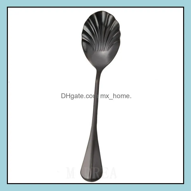 Shell Shape Stainless Steel Spoon for Coffee Sugar Dessert Ice Cream Salad Table Spoons Flatware M DREAM B ZEG