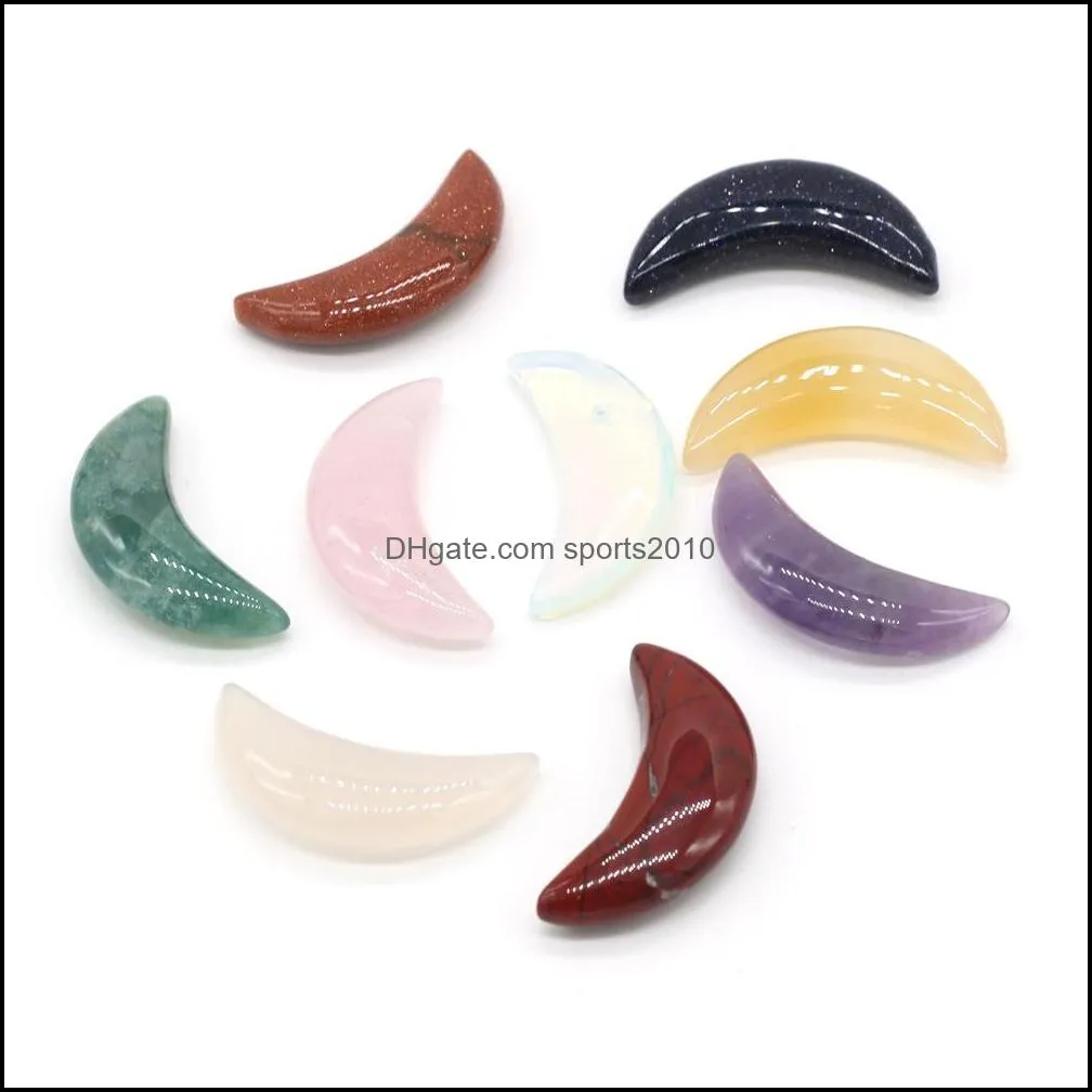 loose reiki healing hand piece crescent moon natural stone beads mineral crystals tumbled stones gemstones ornament home decoration sports2010