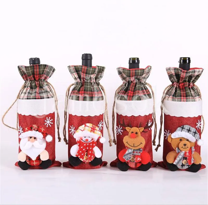 Kerstdecoraties rode wijnflesomslag schattige Santa Snowman Wine Bag Xmas Gift Bags Party Decoratie DE390