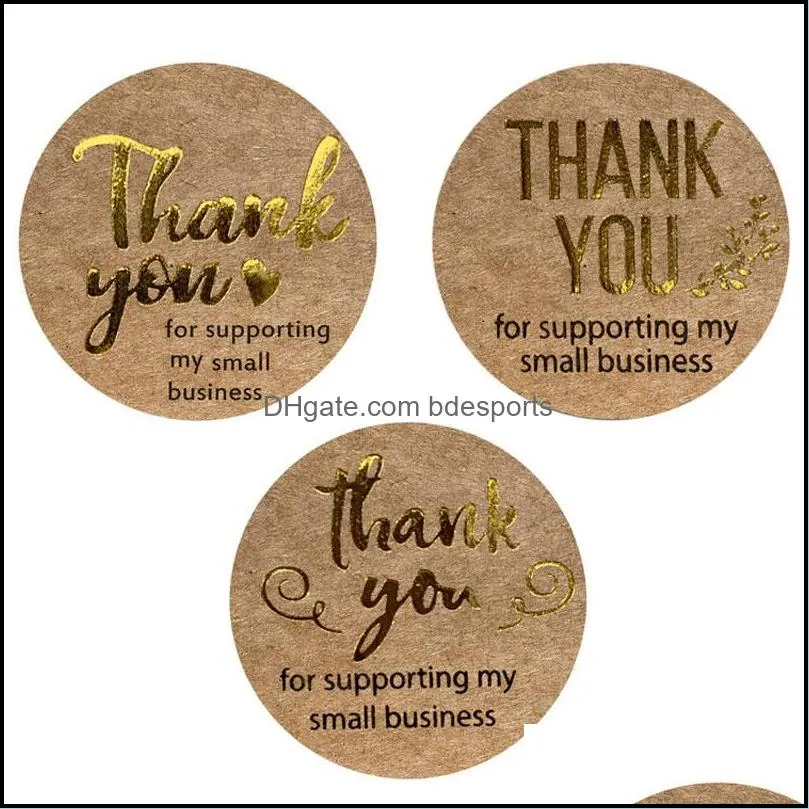 500PCS Roll 1inch Kraft Paper Festivel Decoration Adhesive Stickers Thank You Round Label For Holiday Presents Business