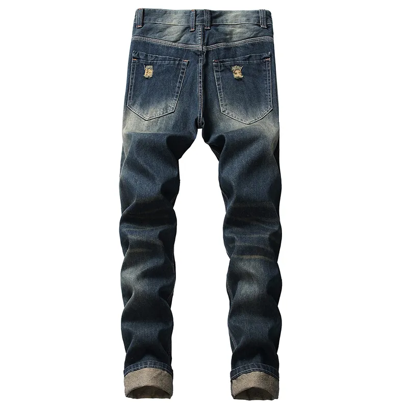 Jeans Hombres Agujeros Denim Destruido Regular Fit Pantalones largos Rayados Biker Marca Moda Pantalones de gran tamaño para hombre