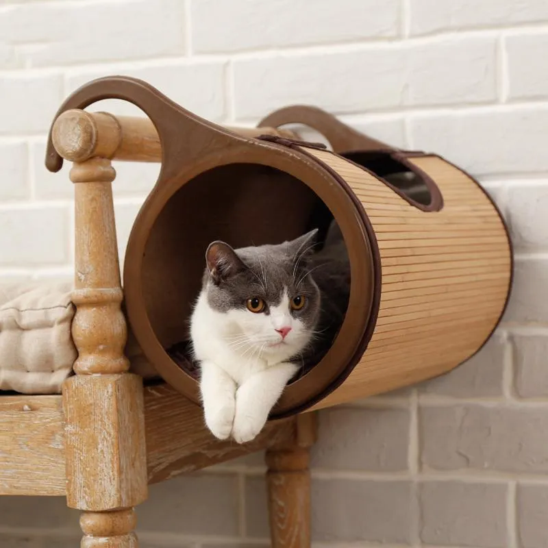 Natural Bamboo Radiator Cat Bed Home Tent Cat Tunnel Toys Hanging Wall Cat House Mat Habitat Cat Scratch Board Toys Pet Products8