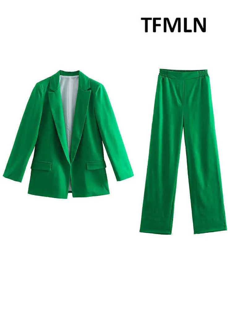 TFMLN 2022 femmes solide Blazer costume ensembles mode poches vestes élastiques pantalons longs de base casual tenues de bureau T220729