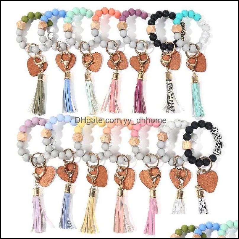 Party Favor Fournitures d'événements Festive Home Garden Fedex 14 couleurs Love Wood Chip Bracelet Porte-clés Dhqhb