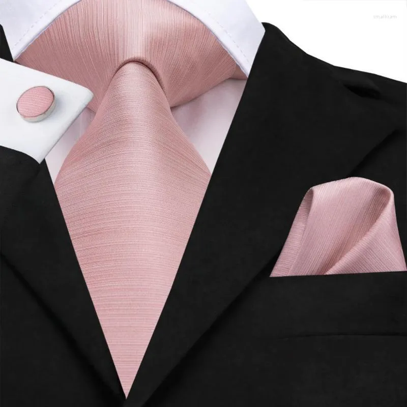 Bow Ties Rose Gold Pink Solid Silk Wedding Tie For Men Handky Cufflink Gift Necktie Fashion Designer Business Party Dropship Hi-Tie Smal22