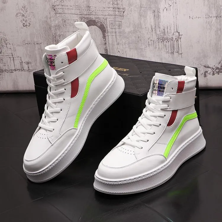 White PU Leather Men Sneakers Punk Casual Shoes Hip Hop Male High Tops Zip Ankle Boots Flats Zapatillas Hombre