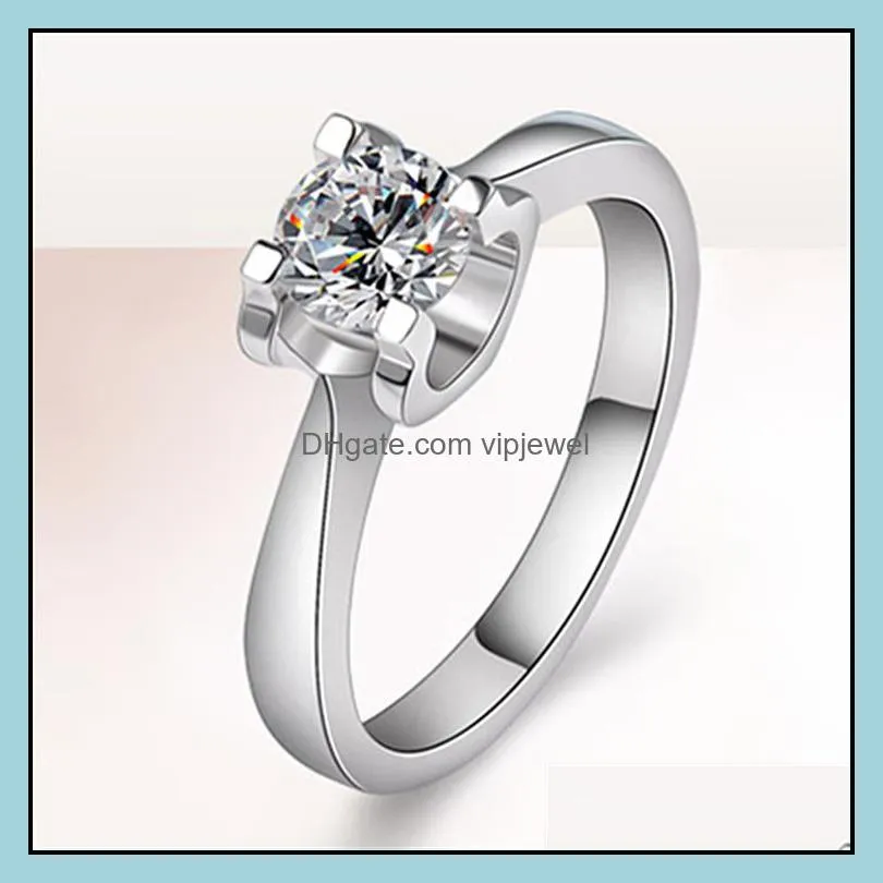 Solitaire Ring Simple Fashion And Generous Simation Diamond Bl Head Horn Womens Wedding Platinum Plated Zircon Engagement Vi Vipjewel Dhin0