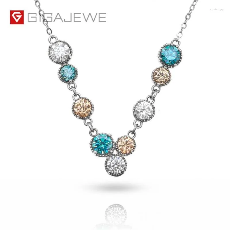 체인 3.6ct EF Cyan Golden Round 18K White Gold Plated 925 Silver Moissanite Necklace Diamond Test Passed Woman Giftchains