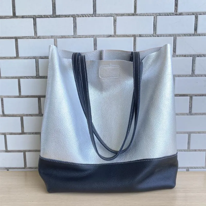 Evening Bags Designer Women Shoulder Bag 100% Genuine Leather Handbag Big Silver For Woman Large Handbags